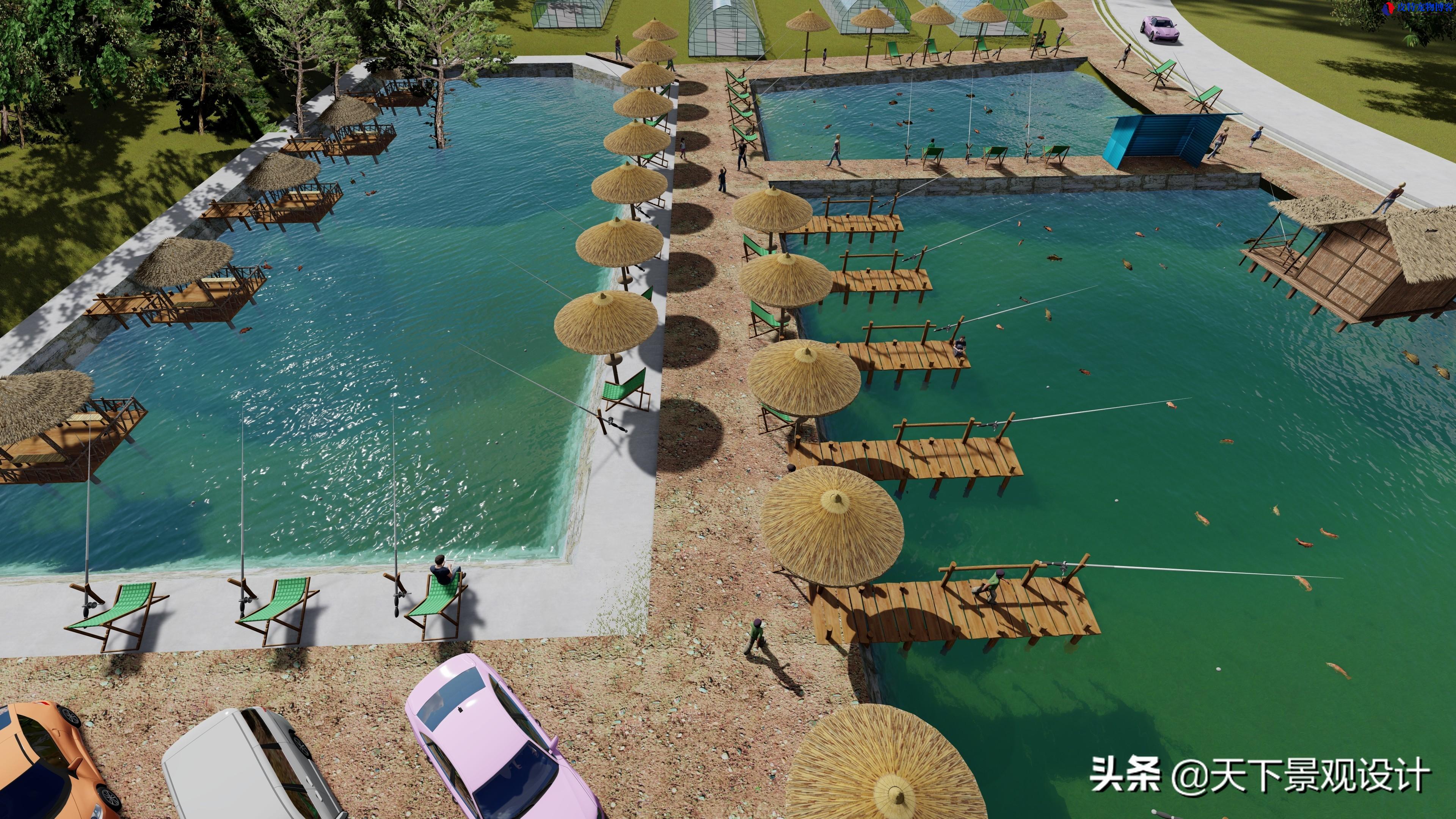 农家乐垂钓园项目设计鸟瞰图，有鱼塘的你是否也想改造一下呢？